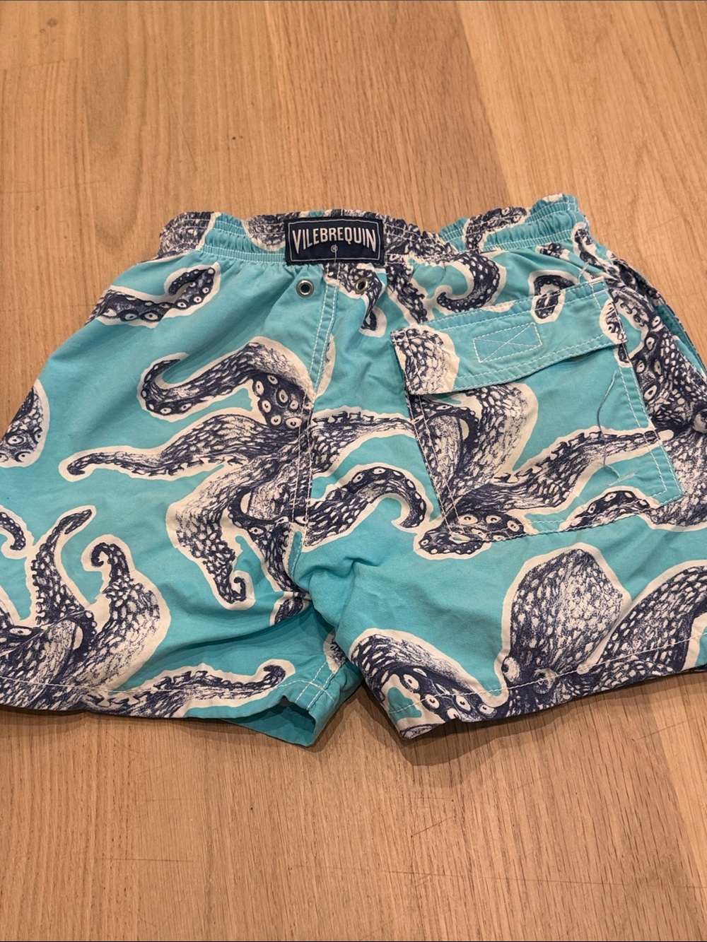 Vilebrequin Turquoise Octopus Print Swim Shorts with Navy Accents